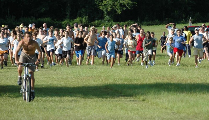 Gary Droze leads the pack up the hill