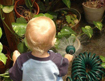 Brooks' new hobby - watering