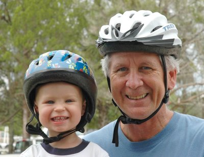 Brooks and Grandpa with their helmets