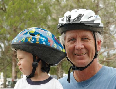 Brooks and Papa with their helmets
