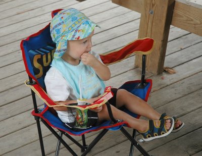 Eating lunch in my Superman chair