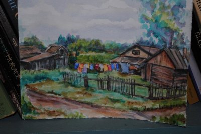 Watercolor Rural Siberian Laundry