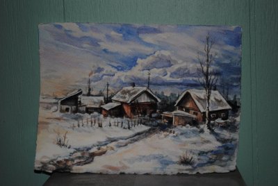 Watercolor Siberian Snow and Clouds