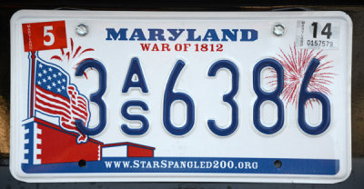 Maryland License Plate - Spar Spangled Banner, War of 1812
