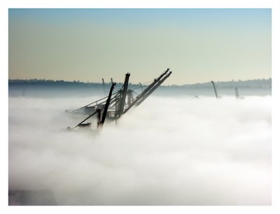 Cargo Cranes Poke Through Morning Fog