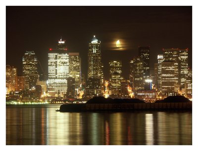 The Moon Rises Over Downtown Seattle