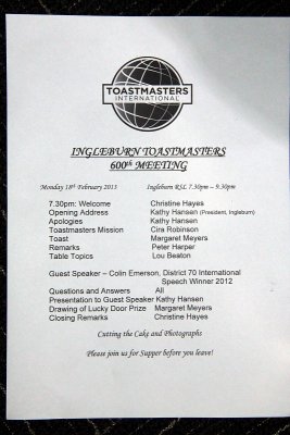 Ingleburn Toastmasters 600th Meeting