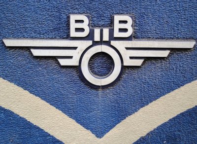 BB logo on Memoba model train shop