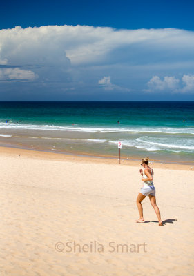Manly Beach with jogger 