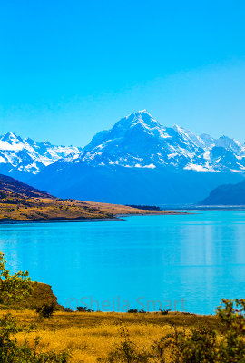 Portrait of Mount Cook with Lake Pukaki in foreground