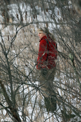 Julie in the wetland during winter.