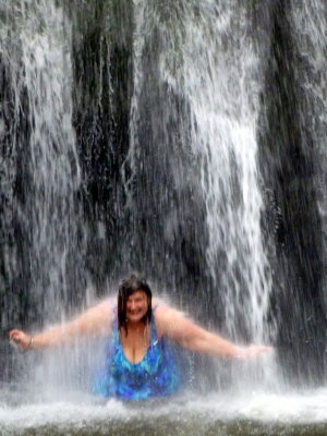 Beth under the waterfall