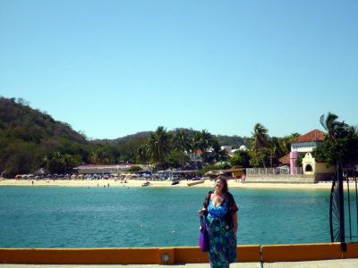 Beth in front of Beach in Huatulco
