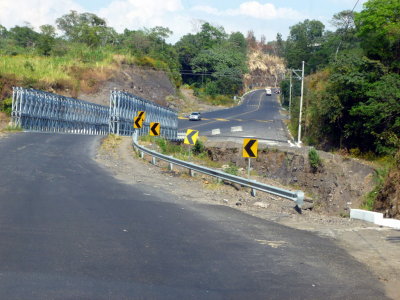 A recent mudslide/lahar took out the old bridge.