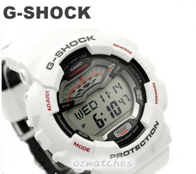 CASIO G-SHOCK G-LIDE GLS-100 GLS-100-1 WHITE CLOTH & LEATHER BAND STOCK RESISTANT 
