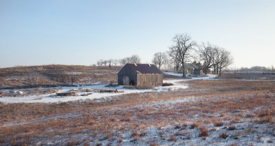 Yellow Farmhouse and Barn