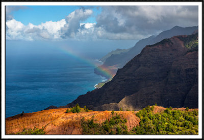 Rainbow on the Na Pali Coast (aerial view)