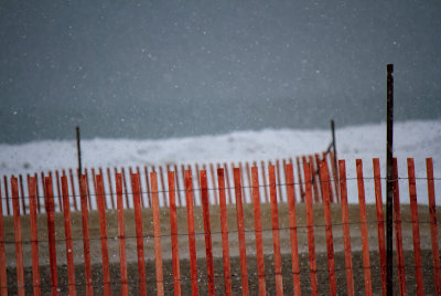 snow fence in the snow storm