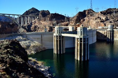 Hoover Dam Spillway, Lake Mead, Hoover Dam Bypass Bridge, Black Canyon, Nevada