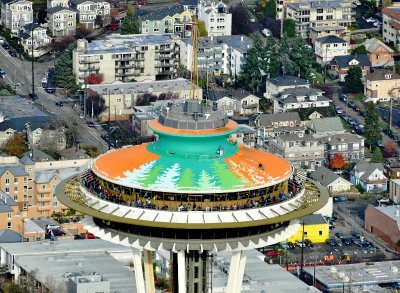 Space Needle with new colors, Queen Anne, Seattle, WA, PNW  