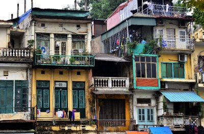 colorful buildings in Hanoi Old Quarter, Hanoi, Vietnam 