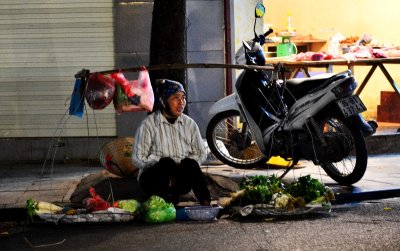 cool night selling vegetables, Hanoi Old Quarter, Hanoi, Vietnam  