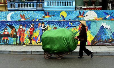 walking by Hanoi Ceramic Mosaic Mural, Hanoi, Vietnam 