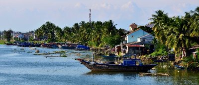 fishing boats and fish traps, De Vong River, Hoi An, Vietnam 