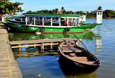 tour boats with large outhouse, Hoi An, Vietnam  