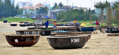 working on the round boats, Son Tra, Da Nang, Vietnam 