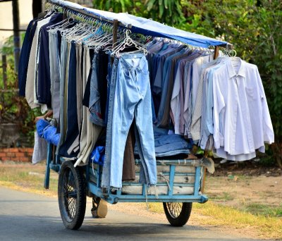 fashion on cart, Ben Tre, Mekong Delta, Vietnam 