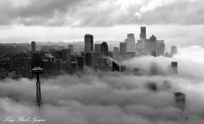 trapped by fog, Seattle, Space Needle, Washington