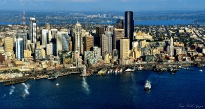 Seattle Waterfront and Skyline, Elliott Bay, Spokane Viaduct, Seattle 