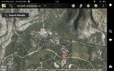 Google Maps on Kindle Fire HD 7 - Screenshot of Yosemite Valley