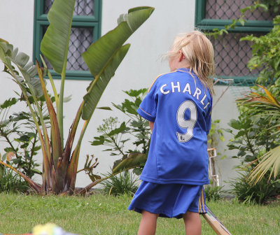 Charli - Chelsea fan - playing cricket