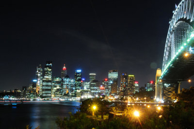 Downtown Sydney at Night and the Harbour Bridge