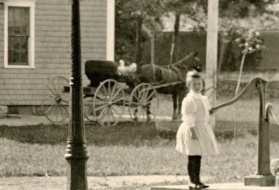 horse & buggy by town pump - Central Village Mass. No. 1326 detail