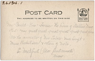 House of Matthew [Wing?] 1705 reverse