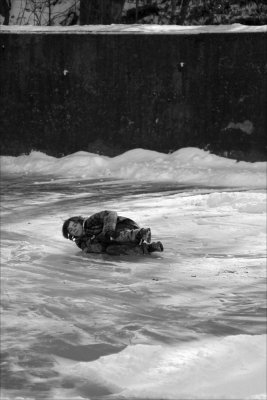 Sliding on the ice.
