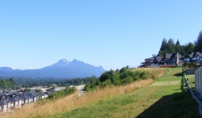 Million-dollar houses on top of the hill.