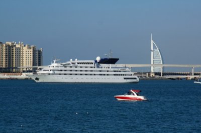 Sail boat and Burj Arab from Marina Dubai UAE
