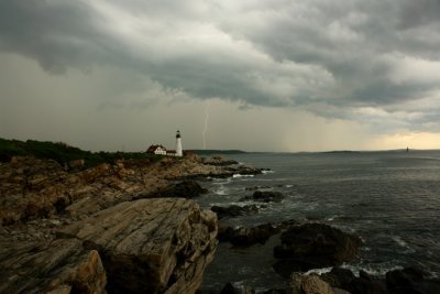 127DSC00765 Lightning Strikes over Portland Head Lighthouse quick moving storm front,not sure i should have stayed on the rocks