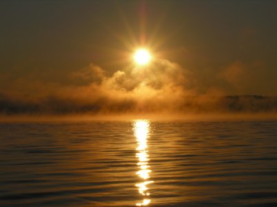 4218  ...MAGIC DAWN jpg8303? fog and vapor over maine lake at sunrise