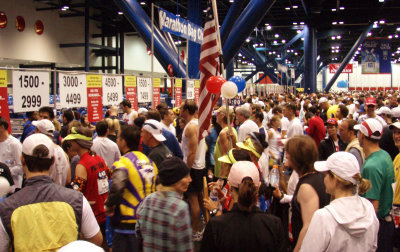 In the bag check line prior to the race