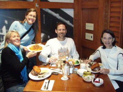 Loading up on carbs at Junior's near Times Square