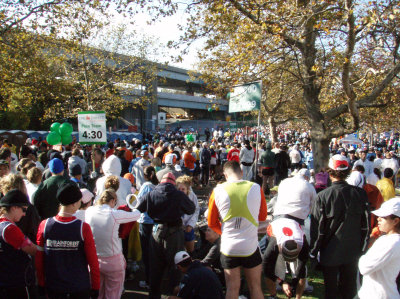 9:30 a.m. - Runners in green corrals start to line up