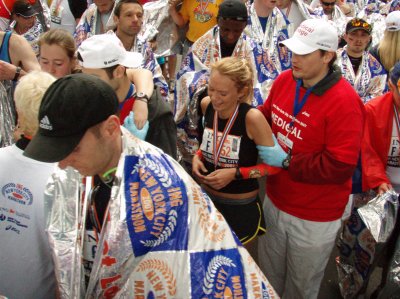 Runner being assisted by medical staff