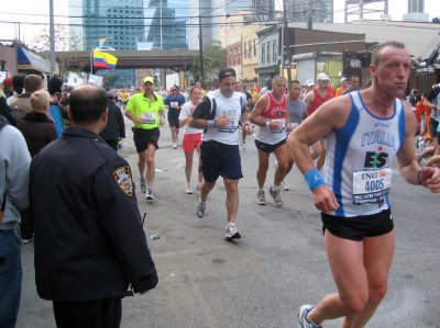 Greg (on left) looking for Team Alton spectators at Mile 15