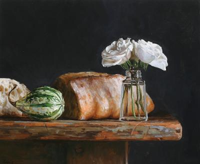 38. Roses and Gourd 13 1/2 x 16
