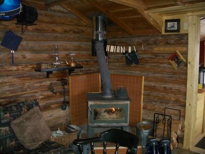 wood stove at the Elkhorn Cabin